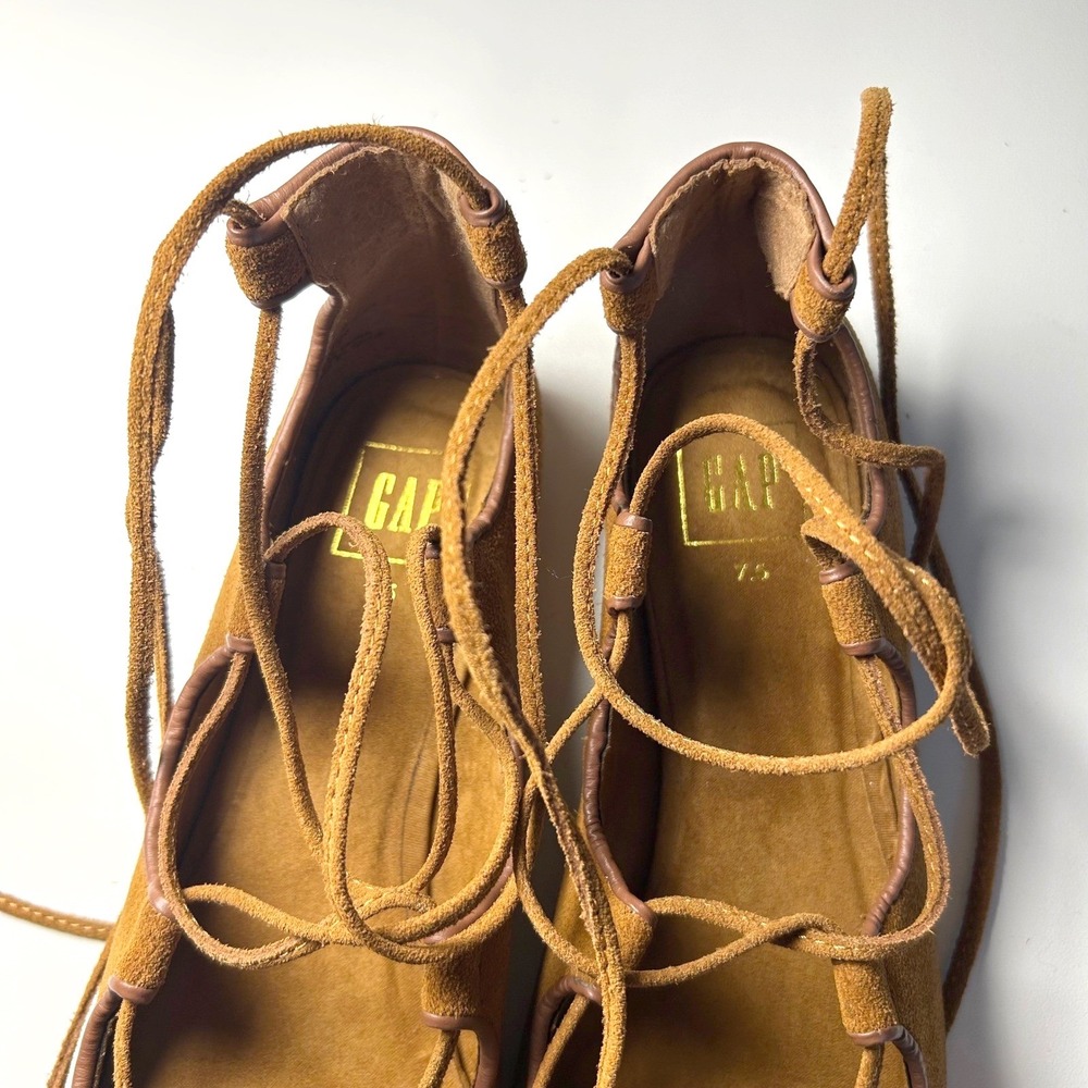gap gladiator lace-up western boho ballet flats brown suede pointed toe 7.5 - Picture 7 of 8